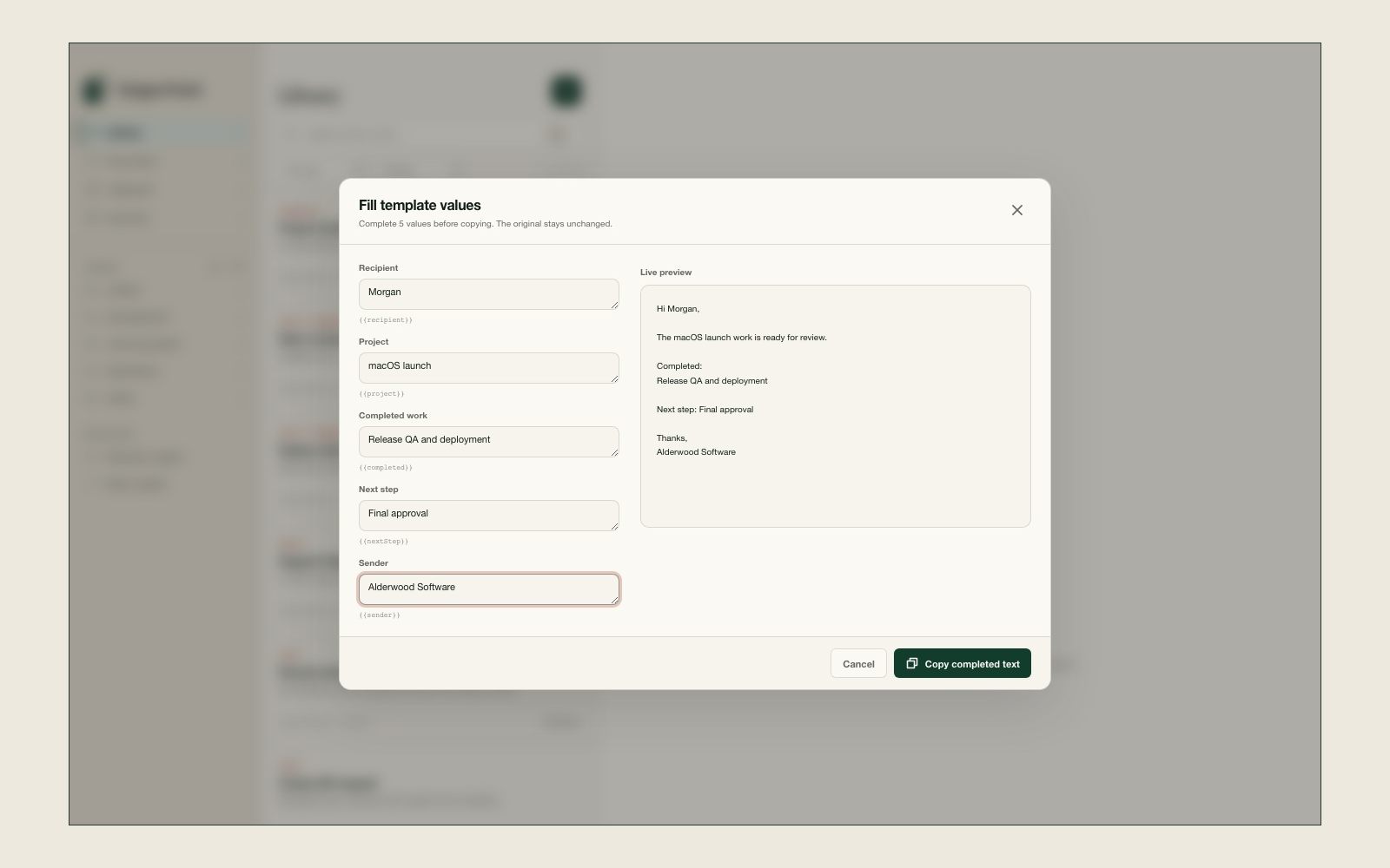 SnippetVault template variable workflow arranged as an editorial product study.
